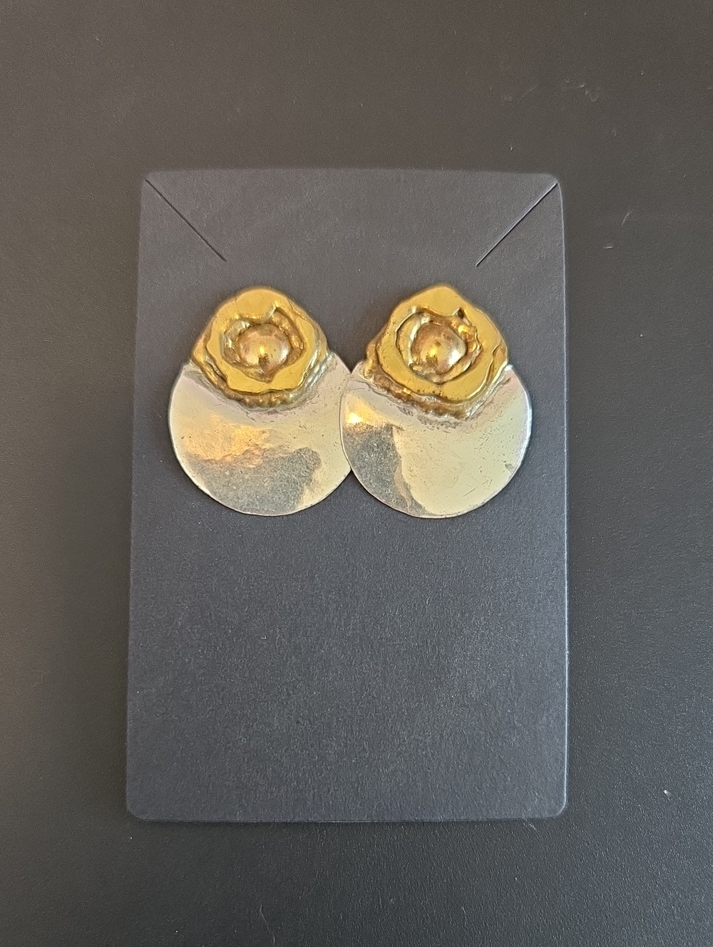 Gold and Silvee Tone Detailed Round Statement Earrings